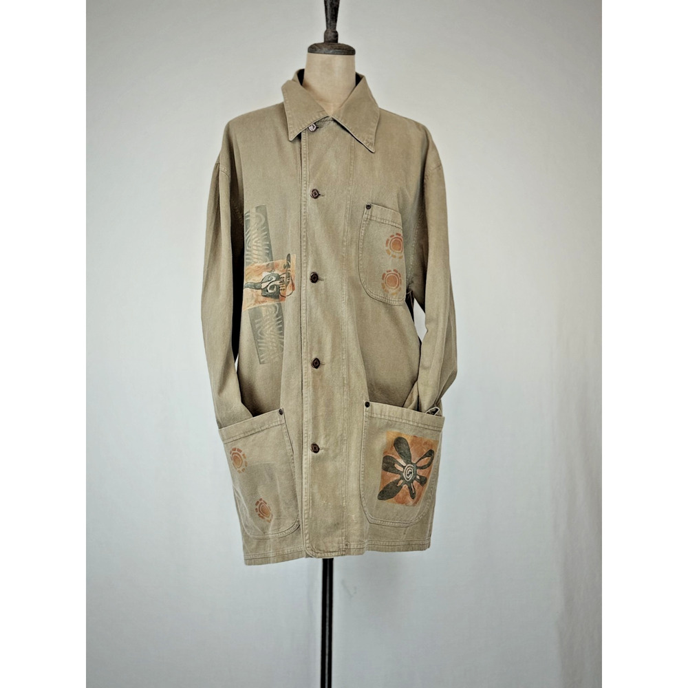 90's Vintage BLUE FISH Green Cotton Jacket MADE USA OS #0175 - Picture 2 of 16